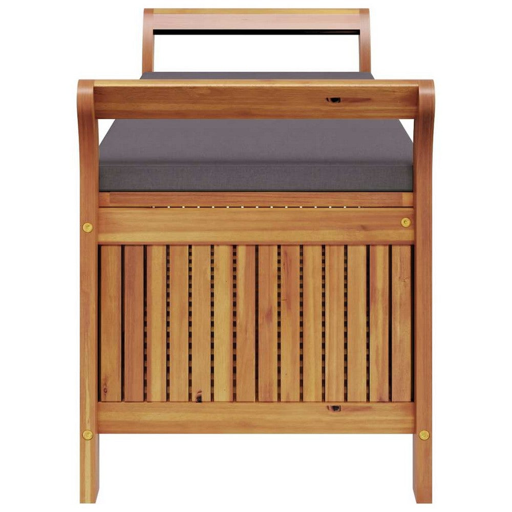 Dave Garden Storage Bench | Brown Acacia Wood | Dark Gray Polyester 50"