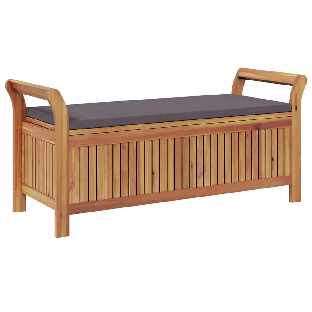 Dave Garden Storage Bench | Brown Acacia Wood | Dark Gray Polyester 50"