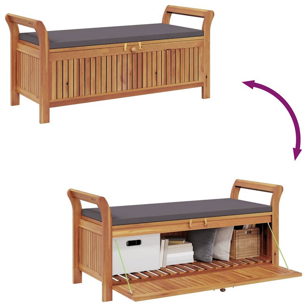 Dave Garden Storage Bench | Brown Acacia Wood | Dark Gray Polyester 50"