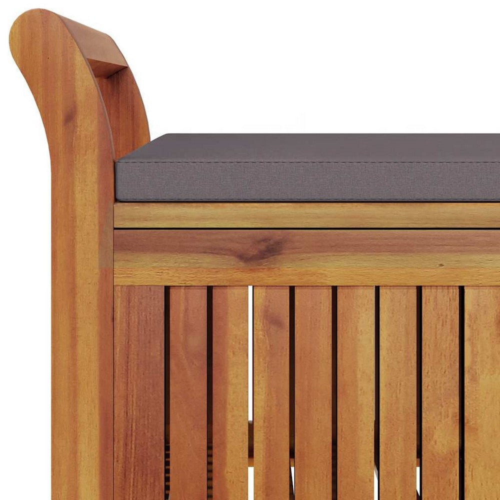 Dave Garden Storage Bench | Brown Acacia Wood | Dark Gray Polyester 50"