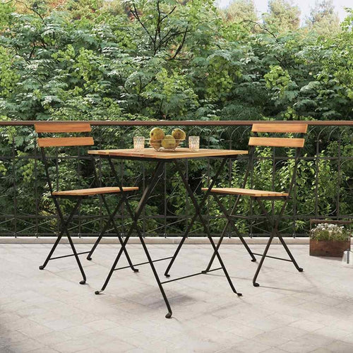 vidaXL 3 Piece Folding Bistro Set Solid Wood Teak and Steel