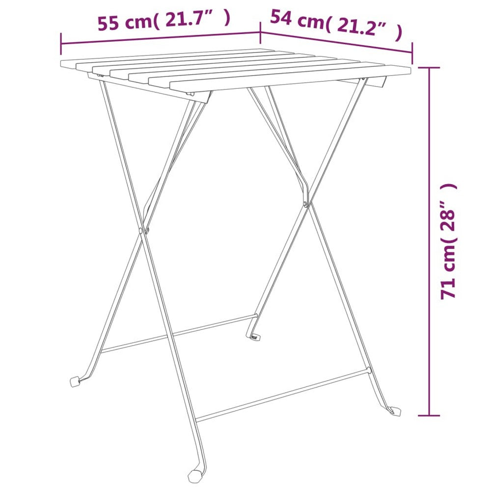 vidaXL Folding Bistro Table 21.7"x21.3"x28" Solid Wood Teak and Steel