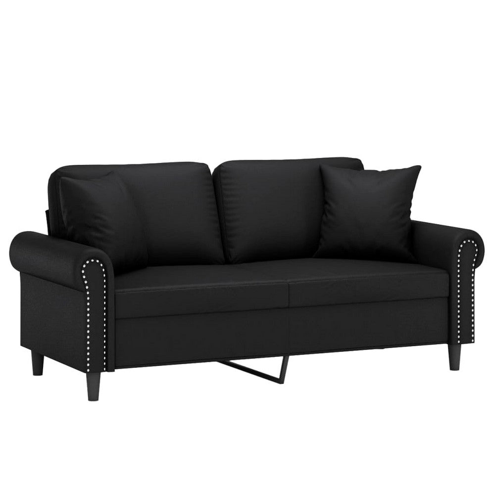 vidaXL 2-Seater Sofa with Throw Pillows Black 55.1" Faux Leather