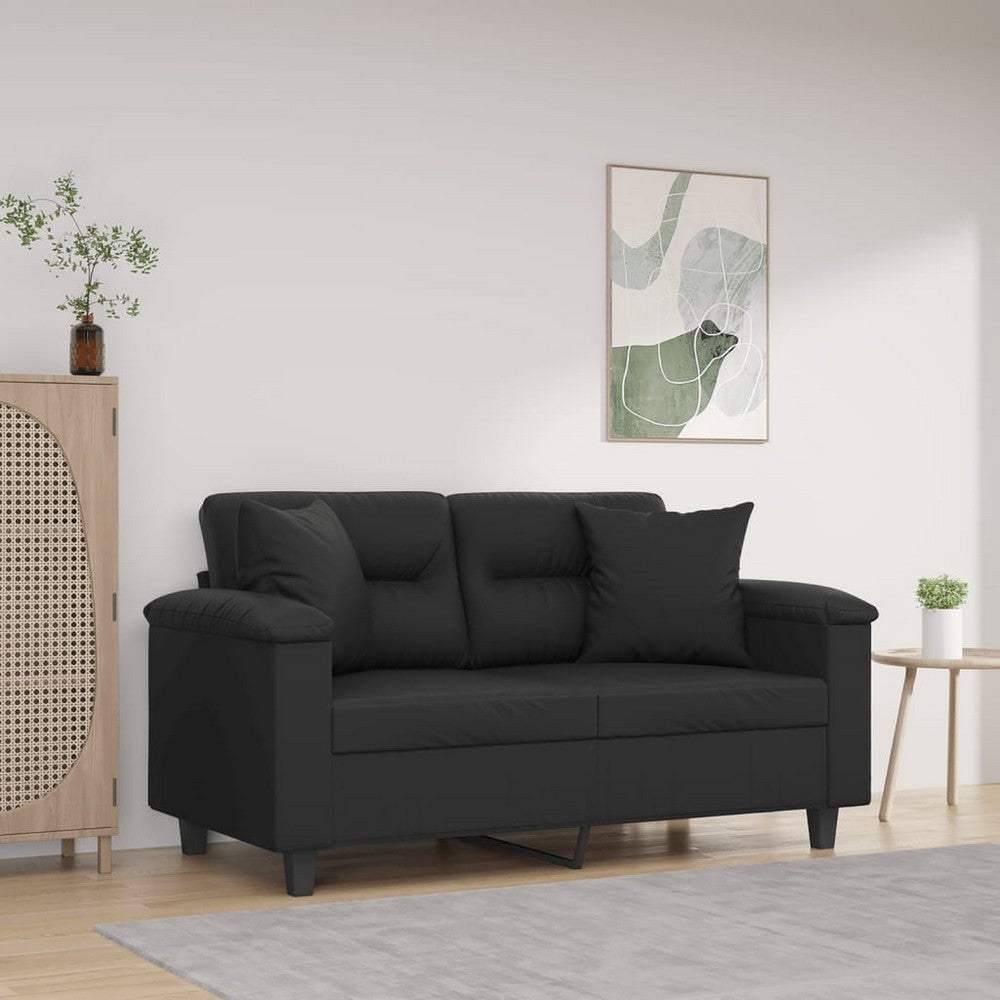 vidaXL 2-Seater Sofa with Throw Pillows Black 47.2" Faux Leather