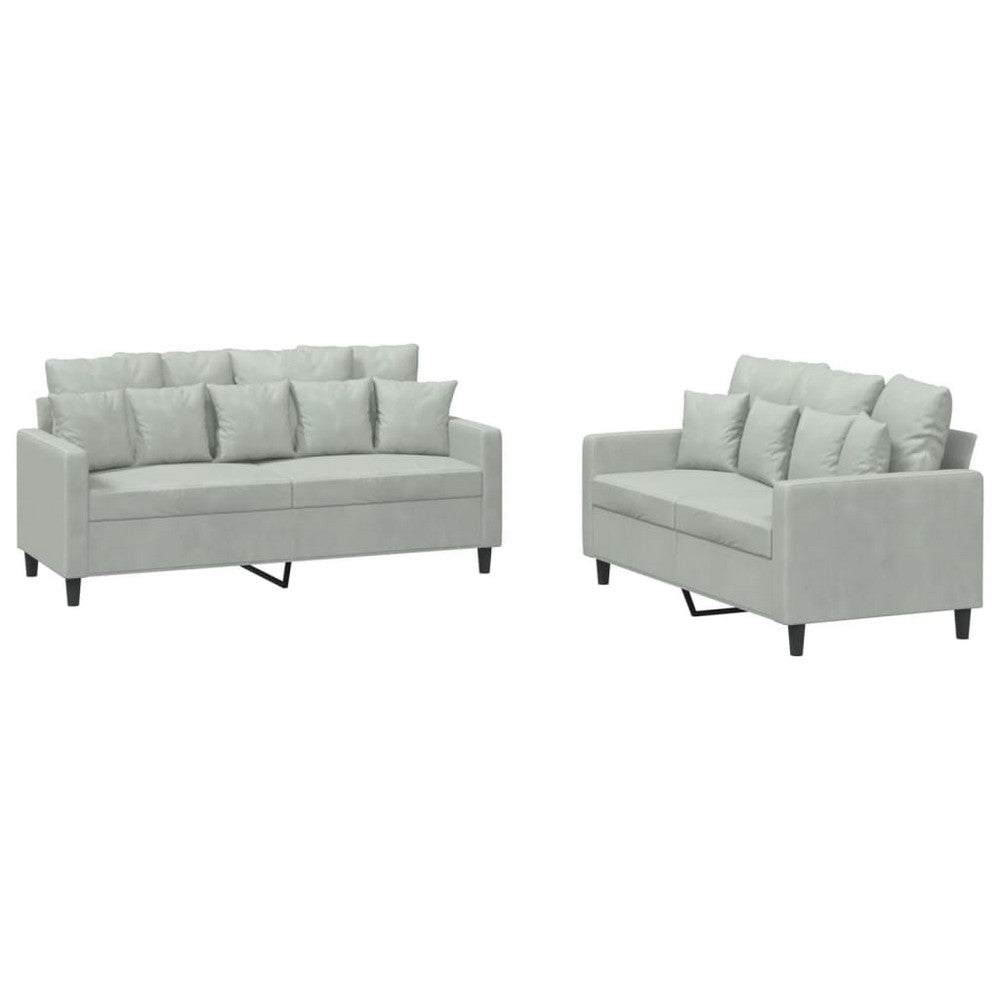 vidaXL 2 Piece Sofa Set with Cushions Light Gray Velvet