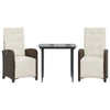 vidaXL 3 Piece Bistro Set with Cushions Brown Poly Rattan