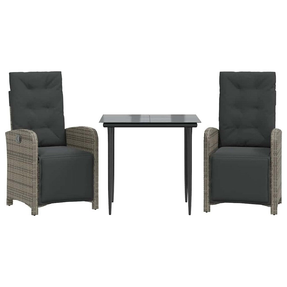 vidaXL 3 Piece Bistro Set with Cushions Gray Poly Rattan