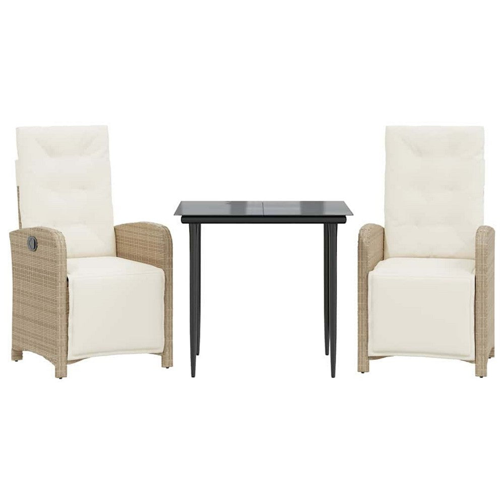 vidaXL 3 Piece Bistro Set with Cushions Beige Poly Rattan