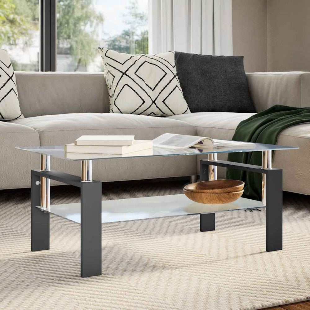 Laila Coffee Table with Shelf Storage | Tempered Glass | Black Melamine 37"