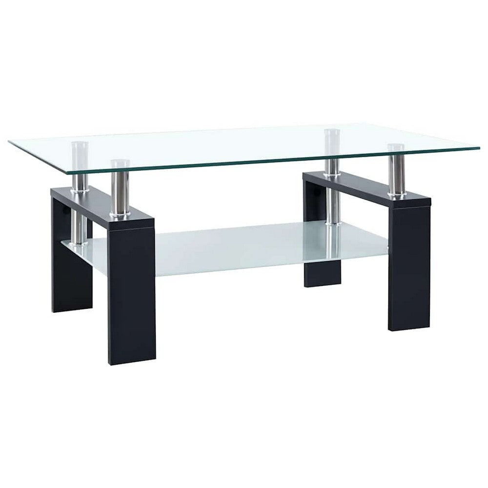 Laila Coffee Table with Shelf Storage | Tempered Glass | Black Melamine 37"