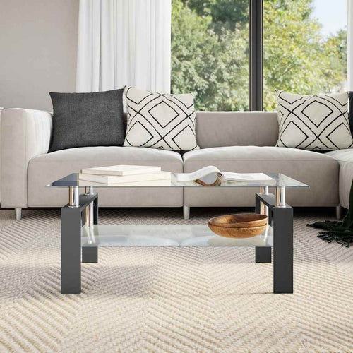 Laila Coffee Table with Shelf Storage | Tempered Glass | Black Melamine 37"