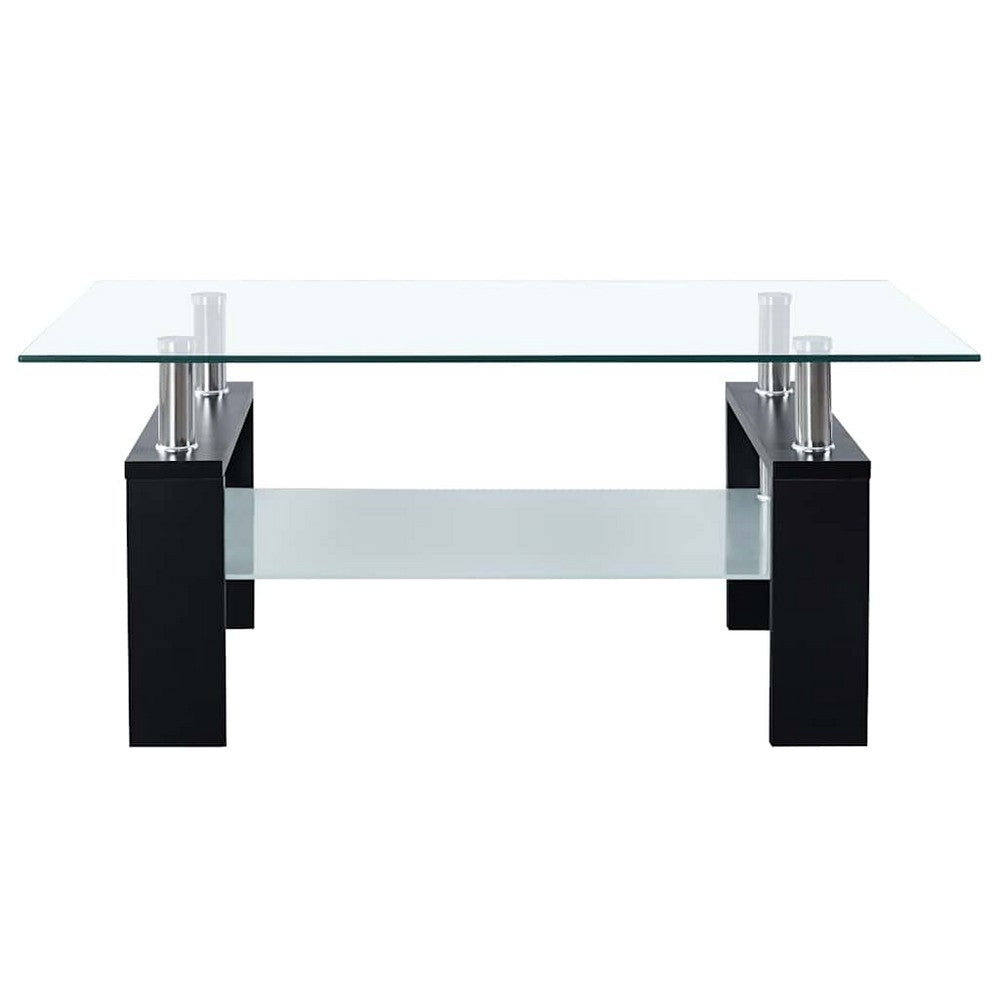 Laila Coffee Table with Shelf Storage | Tempered Glass | Black Melamine 37"