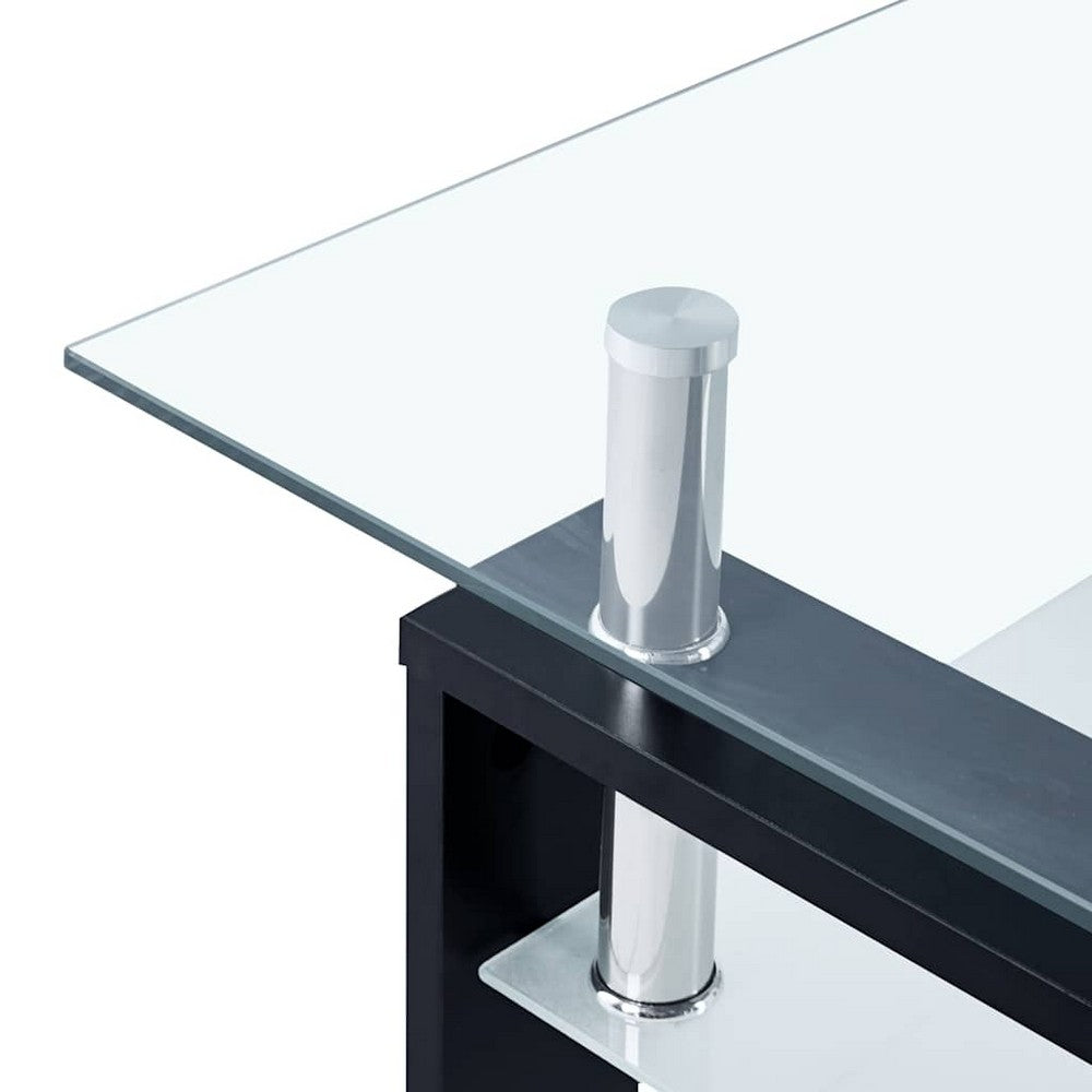 Laila Coffee Table with Shelf Storage | Tempered Glass | Black Melamine 37"