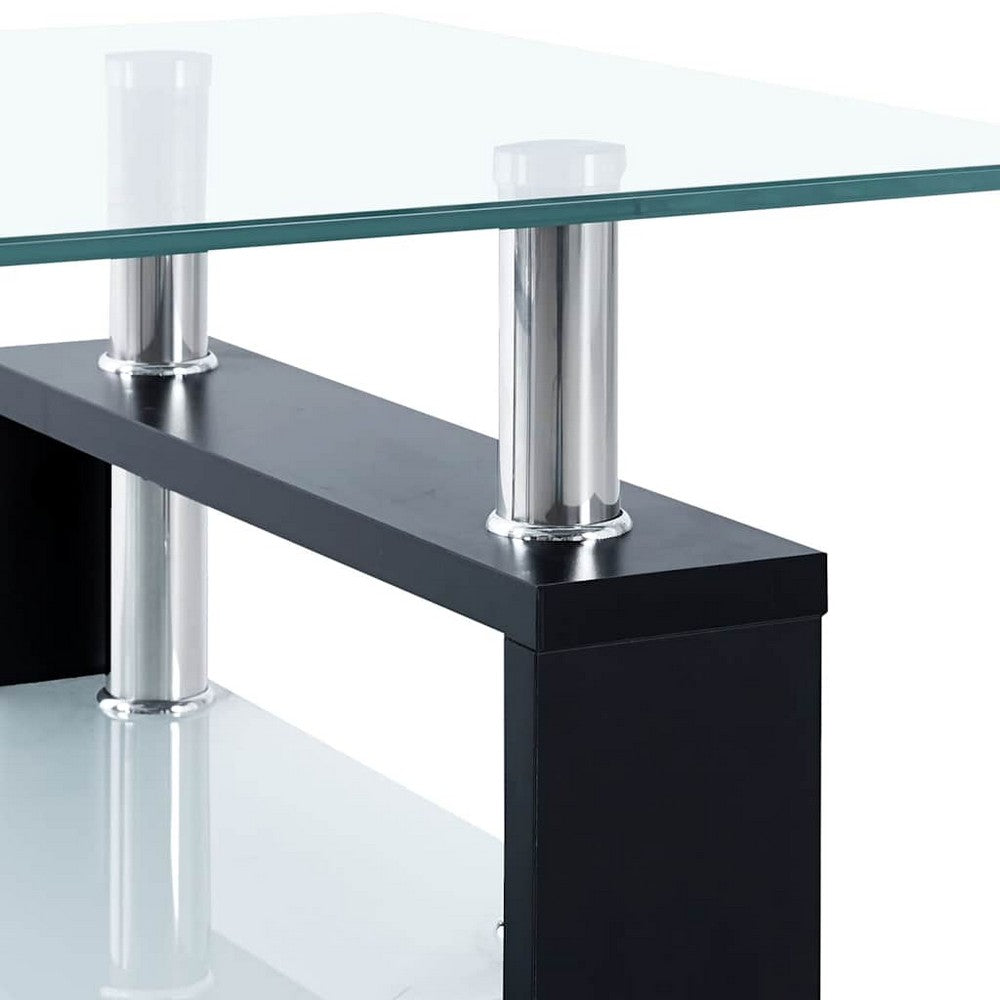 Laila Coffee Table with Shelf Storage | Tempered Glass | Black Melamine 37"