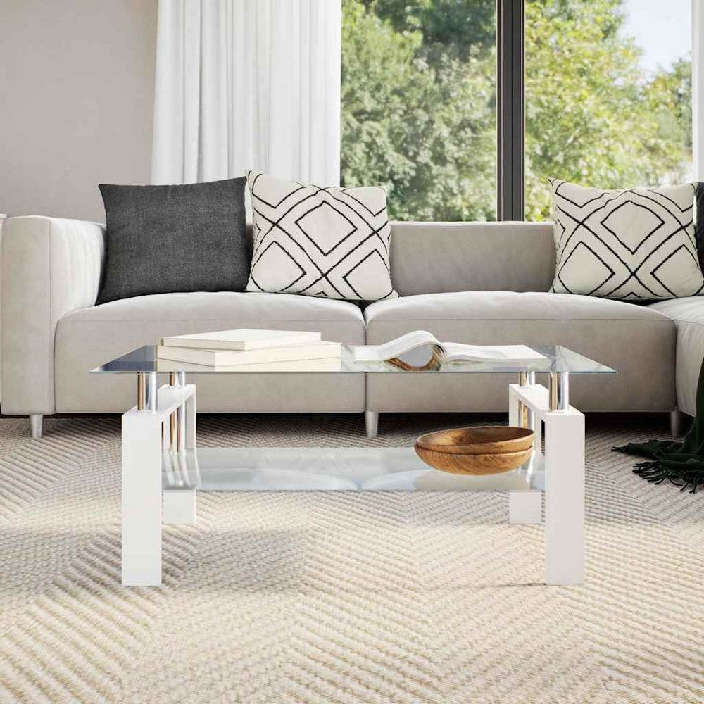 Laila Coffee Table with Shelf Storage | Tempered Glass | White Melamine 37"
