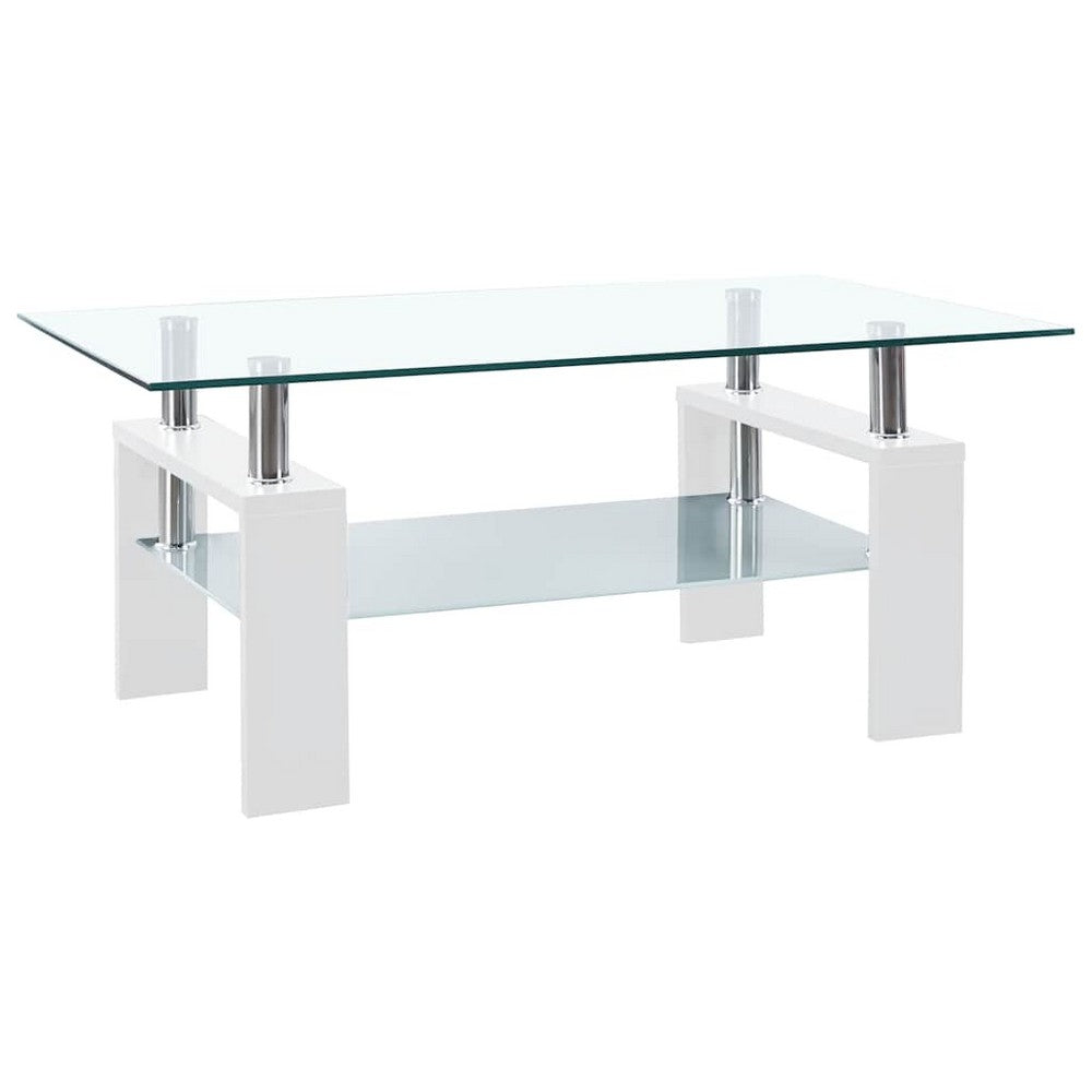 Laila Coffee Table with Shelf Storage | Tempered Glass | White Melamine 37"