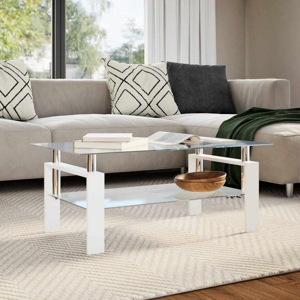 Laila Coffee Table with Shelf Storage | Tempered Glass | White Melamine 37"