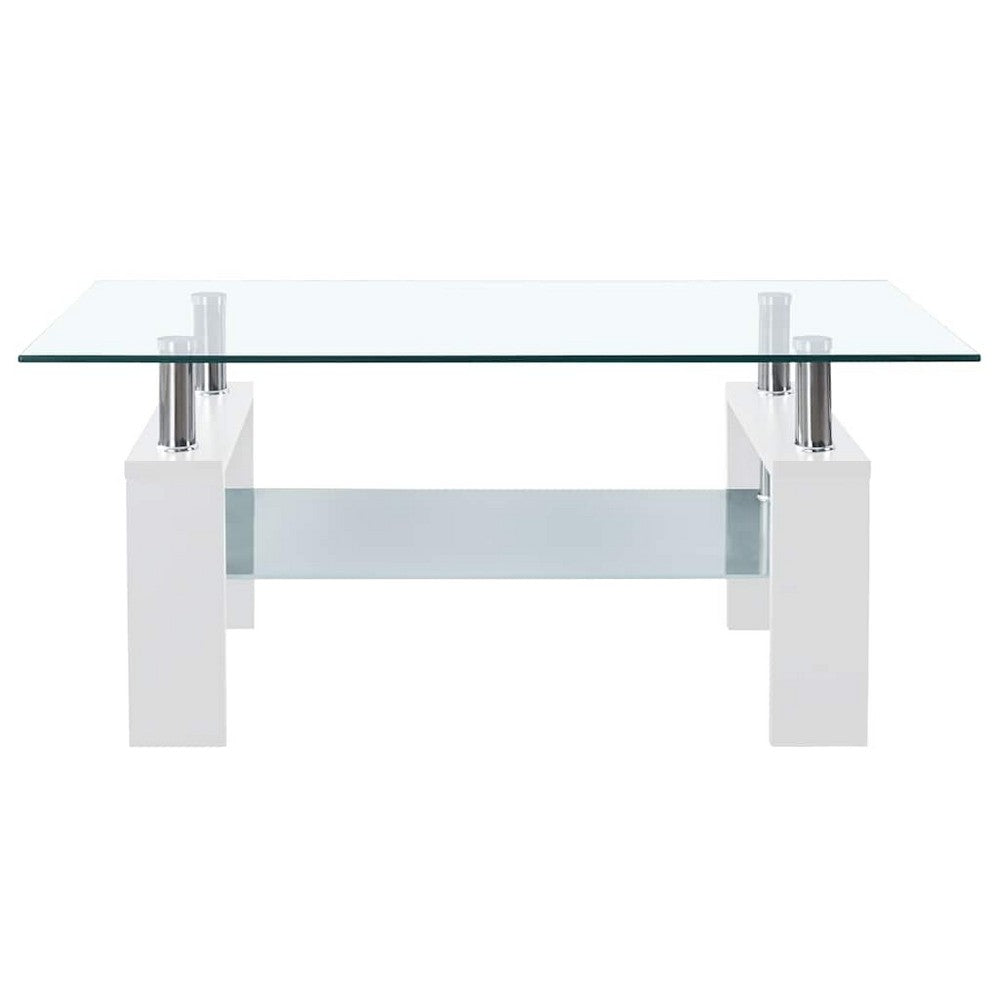 Laila Coffee Table with Shelf Storage | Tempered Glass | White Melamine 37"
