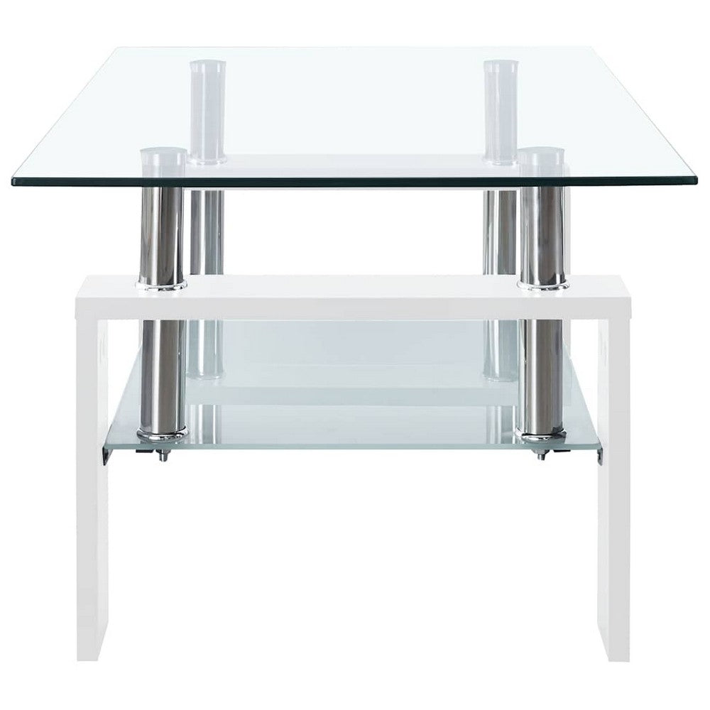 Laila Coffee Table with Shelf Storage | Tempered Glass | White Melamine 37"