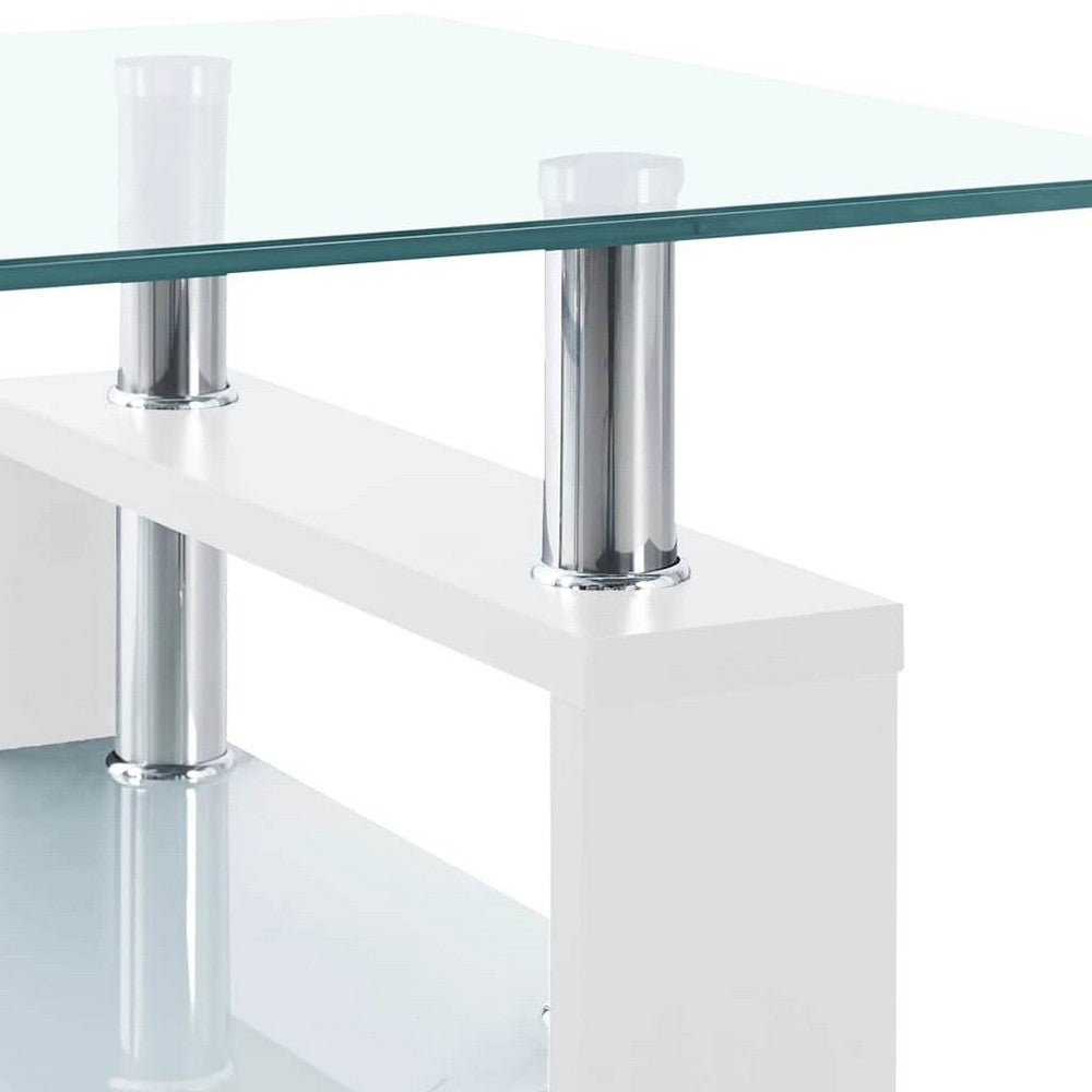 Laila Coffee Table with Shelf Storage | Tempered Glass | White Melamine 37"