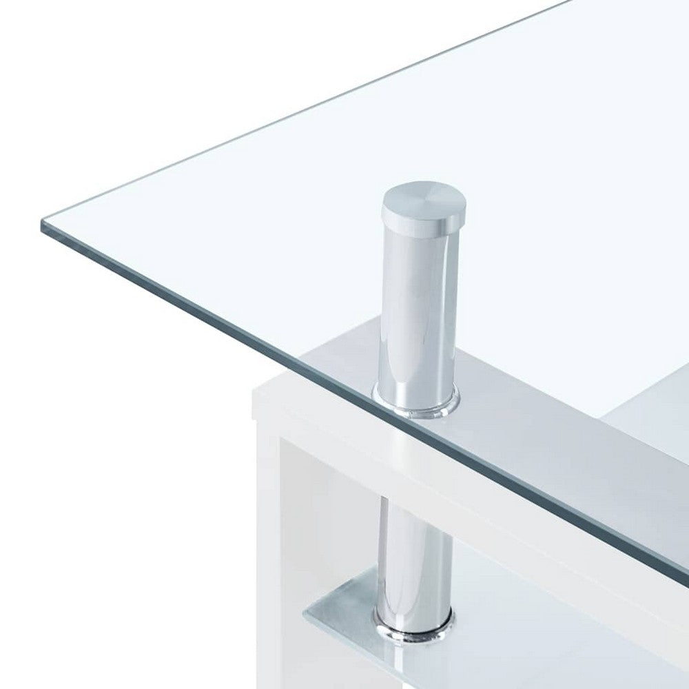 Laila Coffee Table with Shelf Storage | Tempered Glass | White Melamine 37"