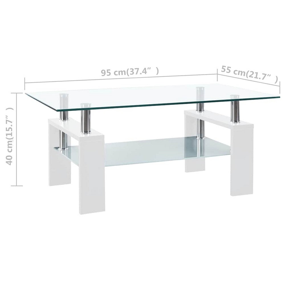 Laila Coffee Table with Shelf Storage | Tempered Glass | White Melamine 37"