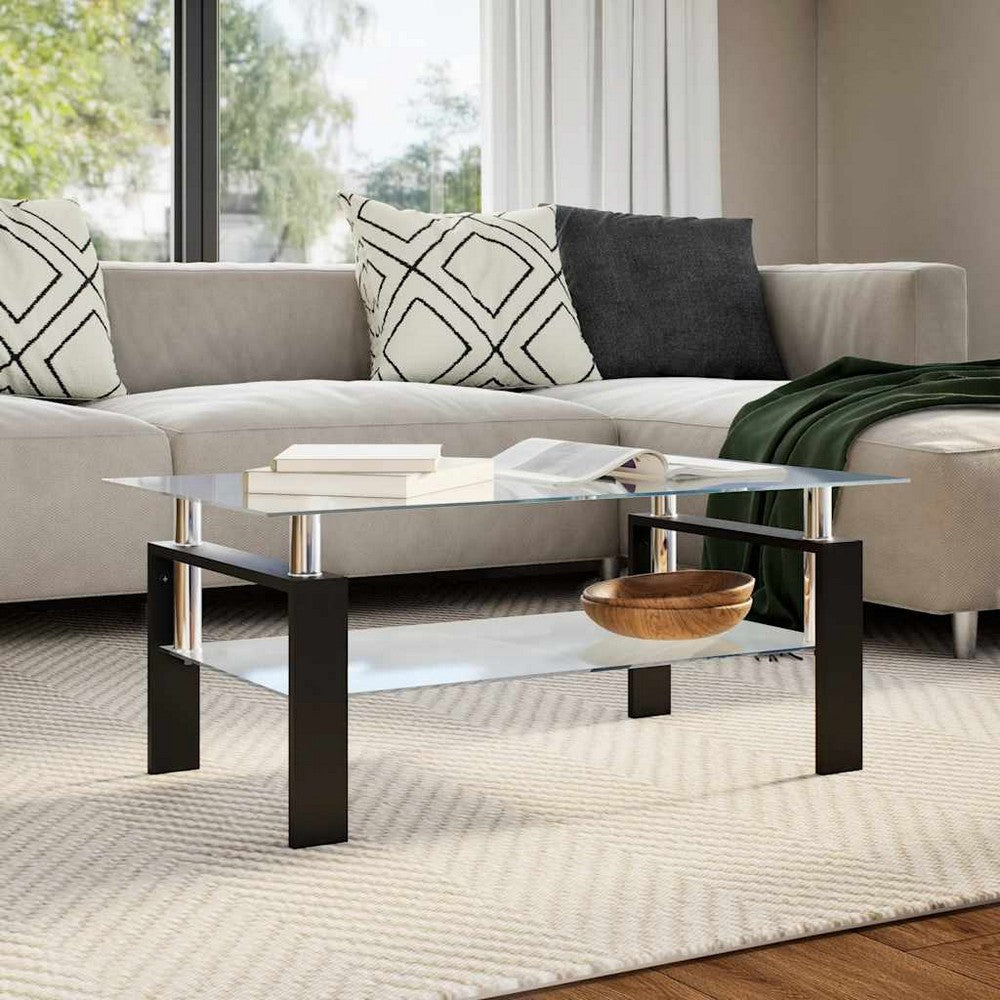 Laila Coffee Table with Shelf Storage | Tempered Glass | Gray Melamine 37"