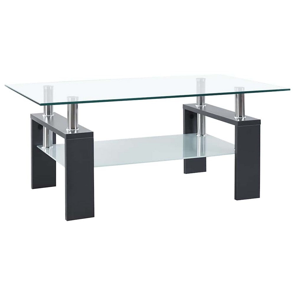 Laila Coffee Table with Shelf Storage | Tempered Glass | Gray Melamine 37"
