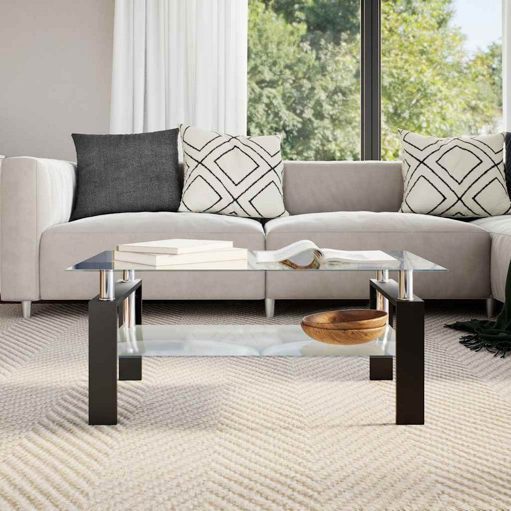 Laila Coffee Table with Shelf Storage | Tempered Glass | Gray Melamine 37"