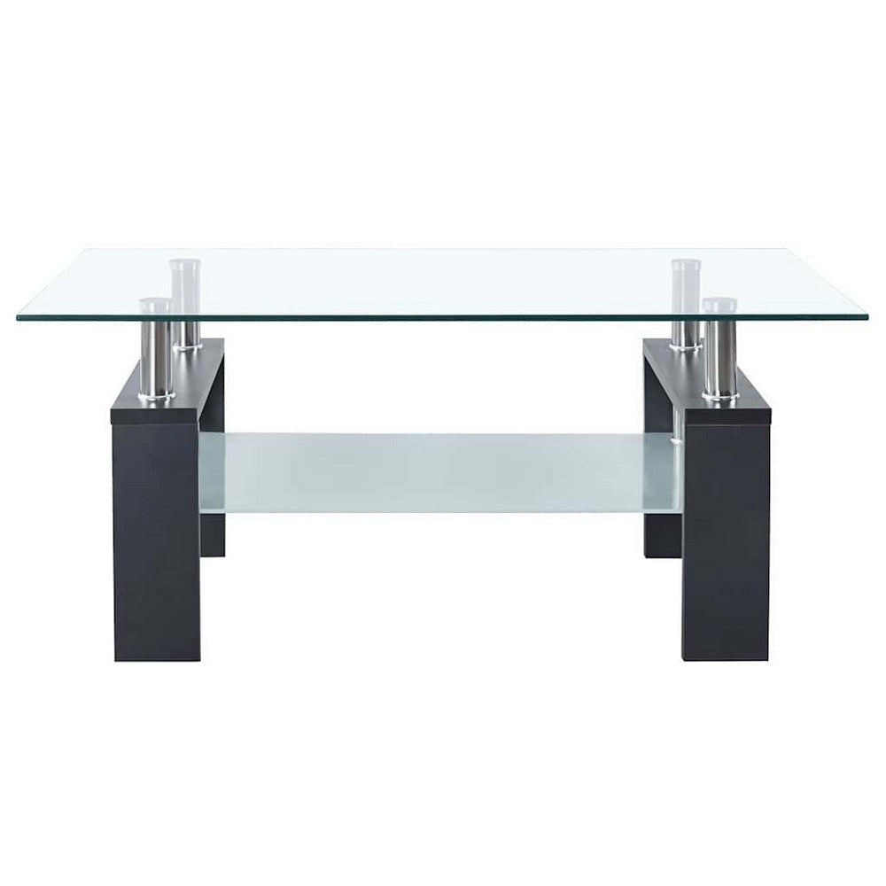 Laila Coffee Table with Shelf Storage | Tempered Glass | Gray Melamine 37"