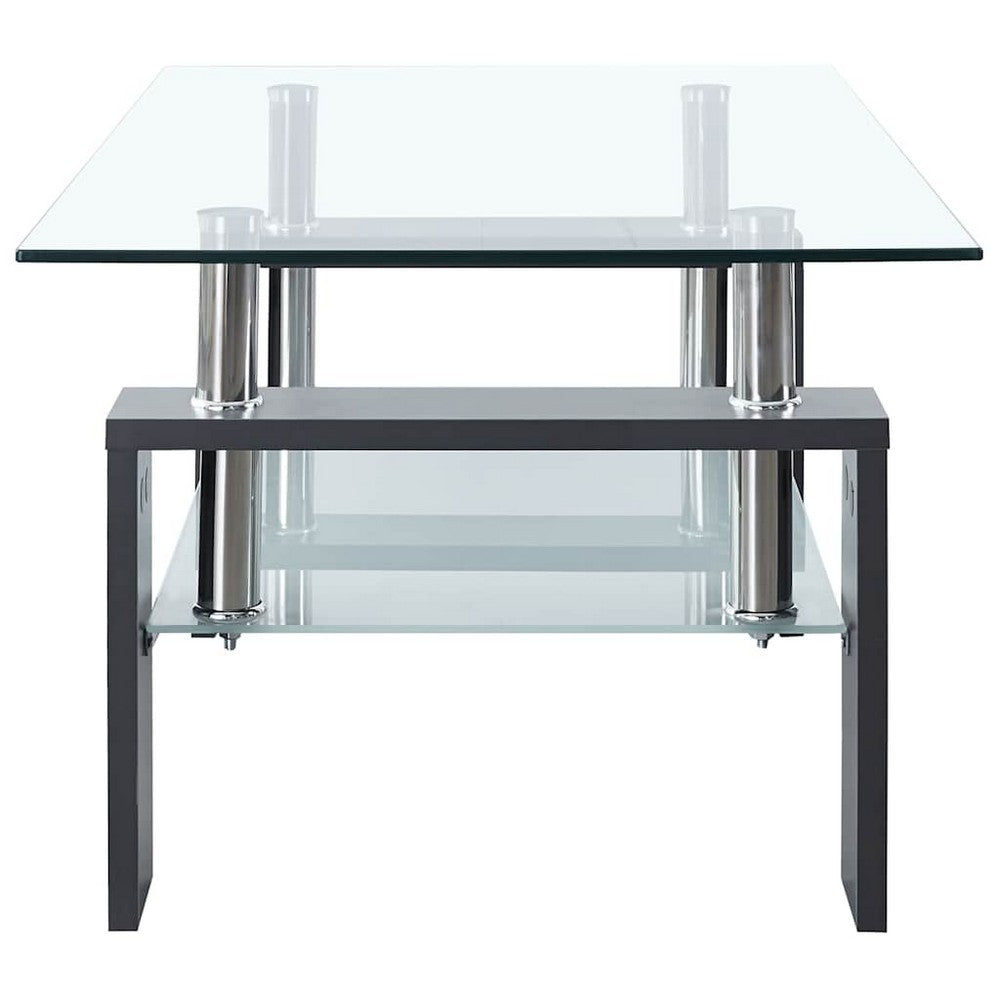 Laila Coffee Table with Shelf Storage | Tempered Glass | Gray Melamine 37"