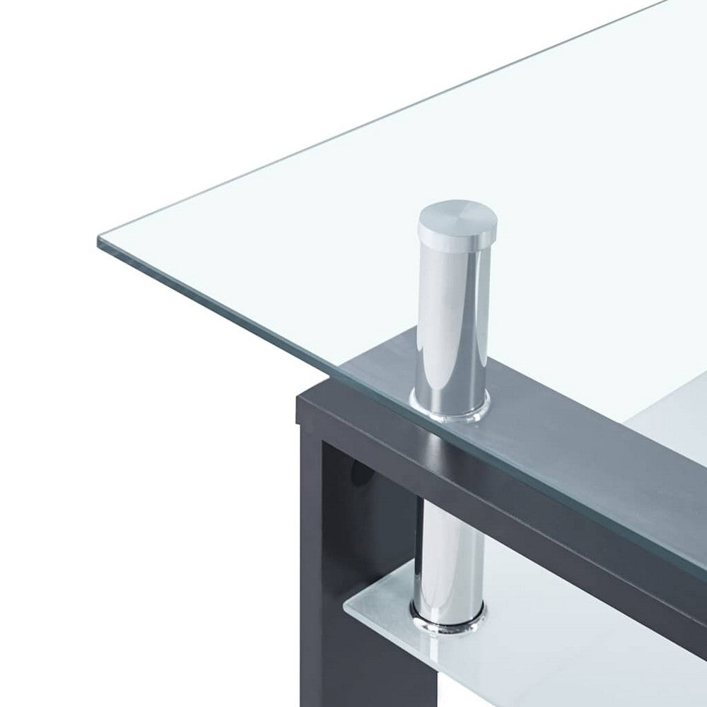 Laila Coffee Table with Shelf Storage | Tempered Glass | Gray Melamine 37"