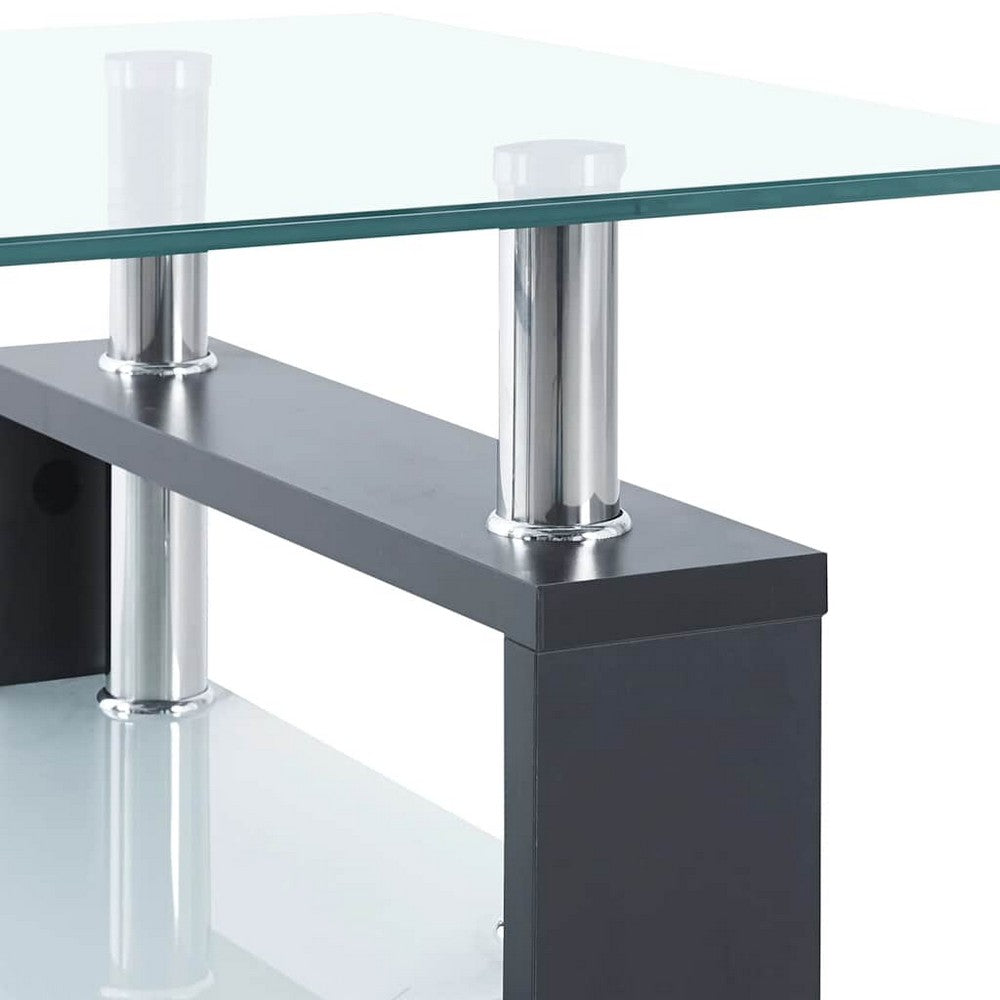 Laila Coffee Table with Shelf Storage | Tempered Glass | Gray Melamine 37"