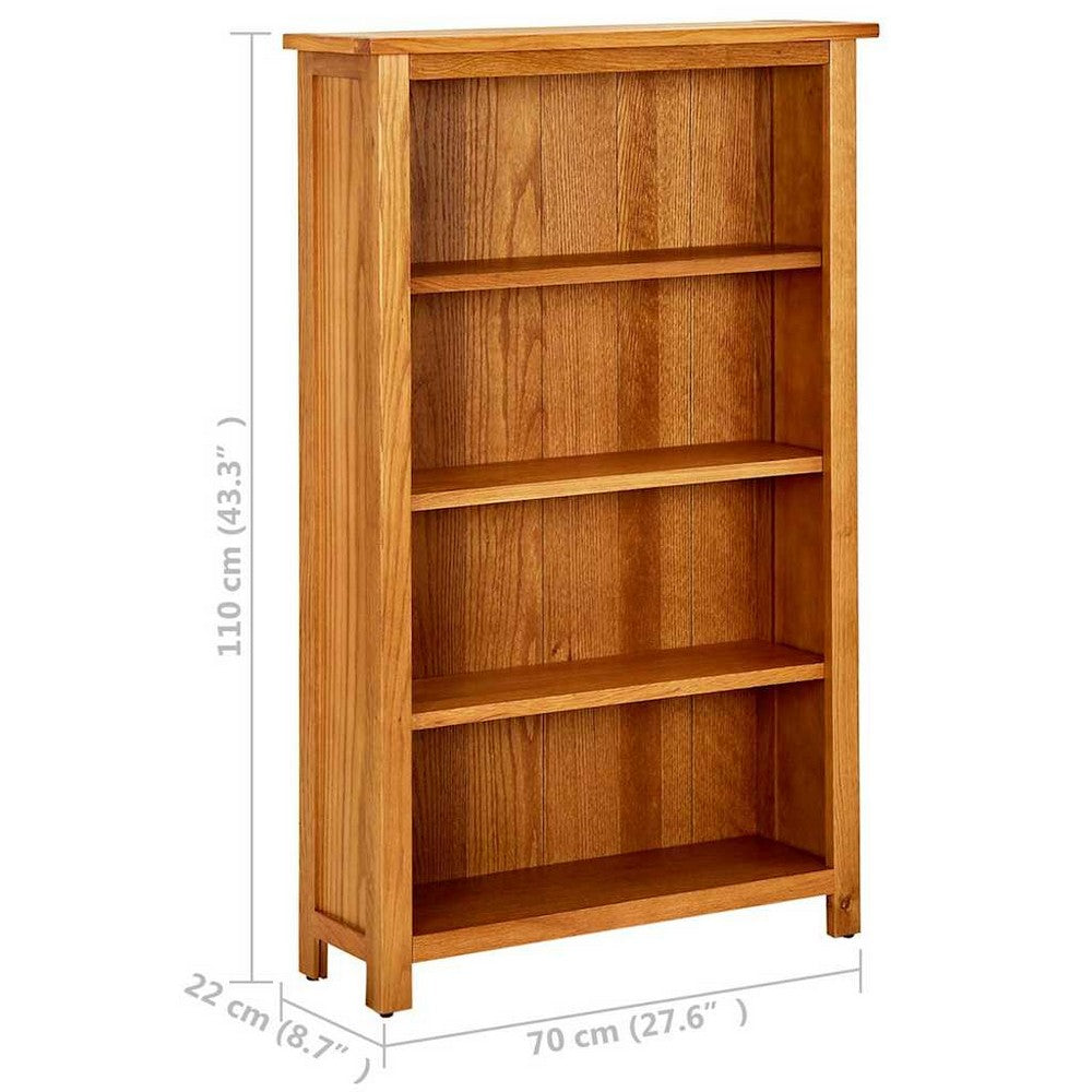 vidaXL 4-Tier Bookcase 27.6"x8.7"x43.3" Solid Oak Wood