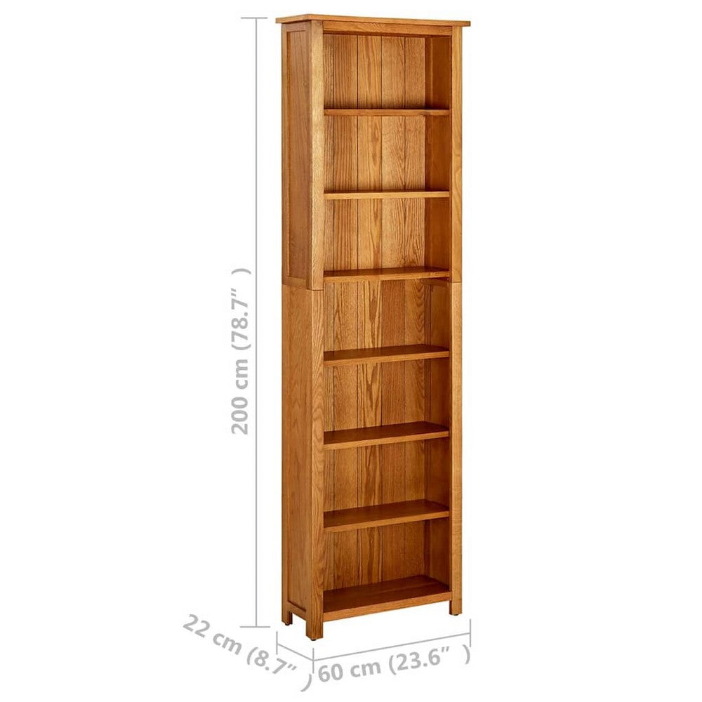 vidaXL 7-Tier Bookcase 23.6"x8.7"x78.7" Solid Oak Wood