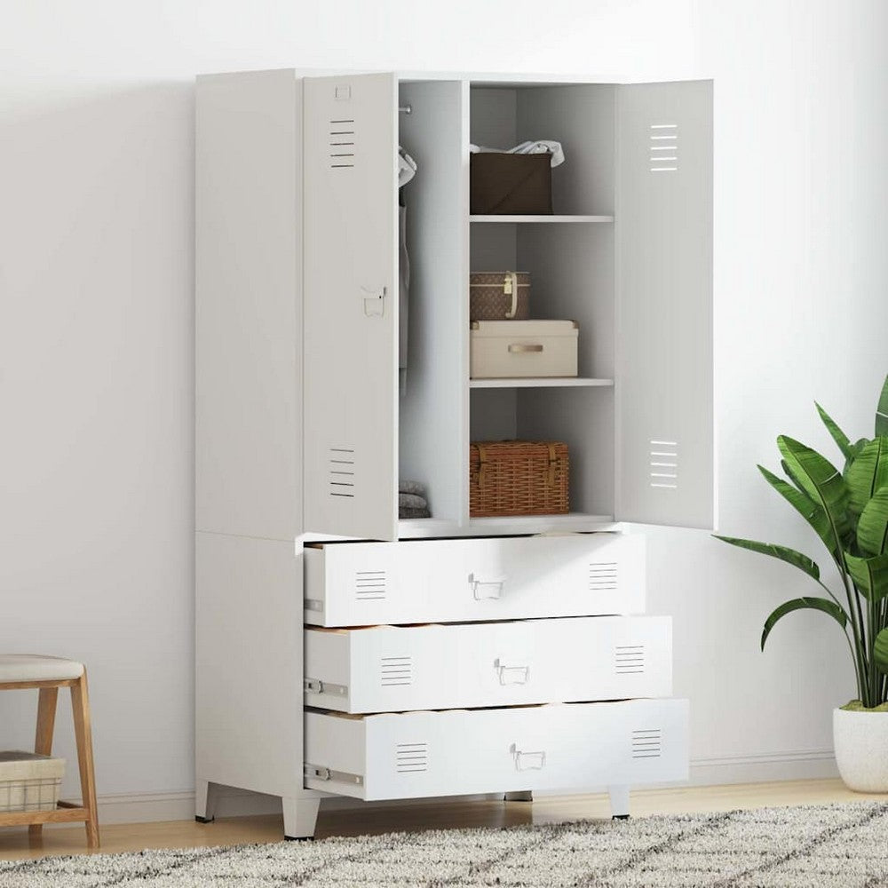vidaXL Industrial Wardrobe White 35.4"x19.7"x70.9" Metal