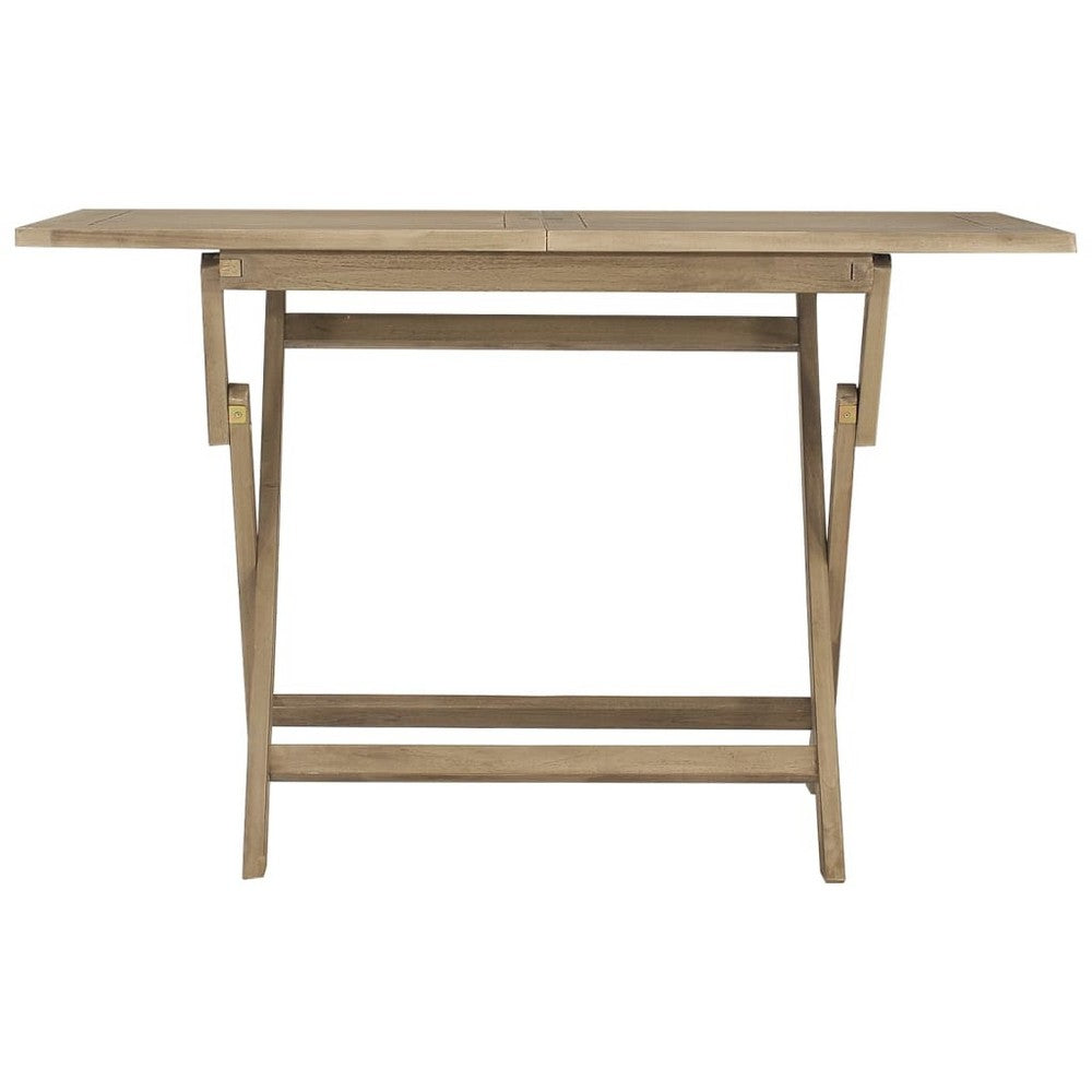 Goel Foldable Garden Table | Integrated Parasol Hole | Gray Teak Wood 47"