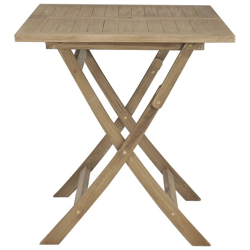 Goel Foldable Garden Table | Integrated Parasol Hole | Gray Teak Wood 47"