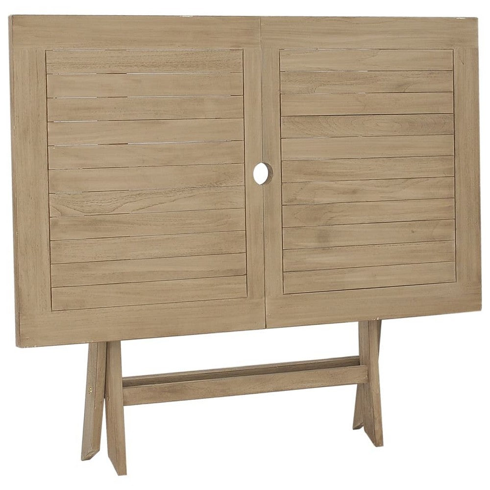Goel Foldable Garden Table | Integrated Parasol Hole | Gray Teak Wood 47"