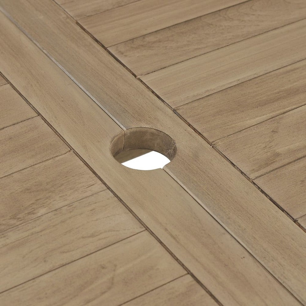 Goel Foldable Garden Table | Integrated Parasol Hole | Gray Teak Wood 47"