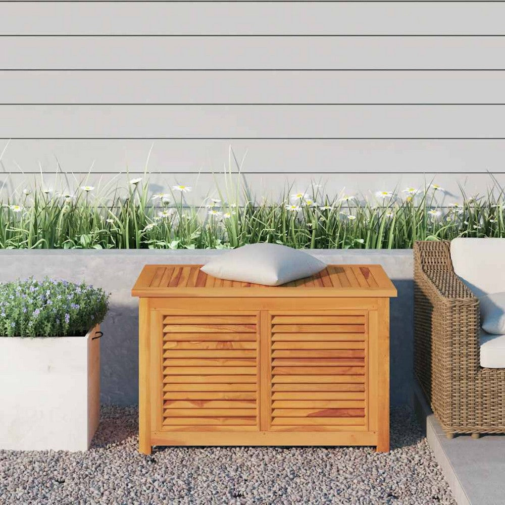Derek Garden Storage Box with Louvered Doors | Brown Solid Teak Wood 35"