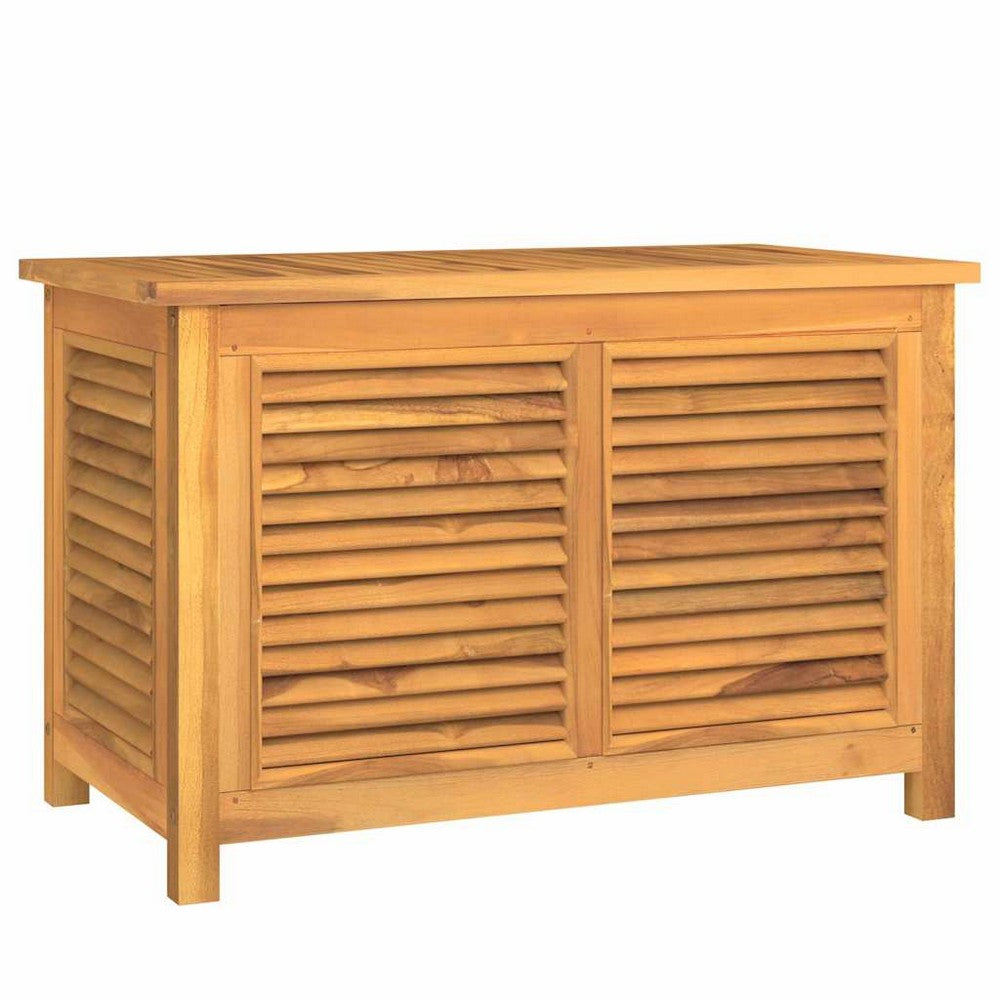 Derek Garden Storage Box with Louvered Doors | Brown Solid Teak Wood 35"