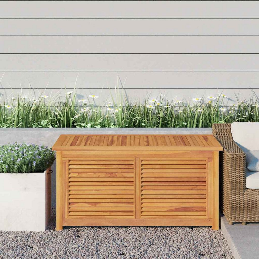 Derek Garden Storage Box with Louvered Doors | Brown Solid Teak Wood 45"