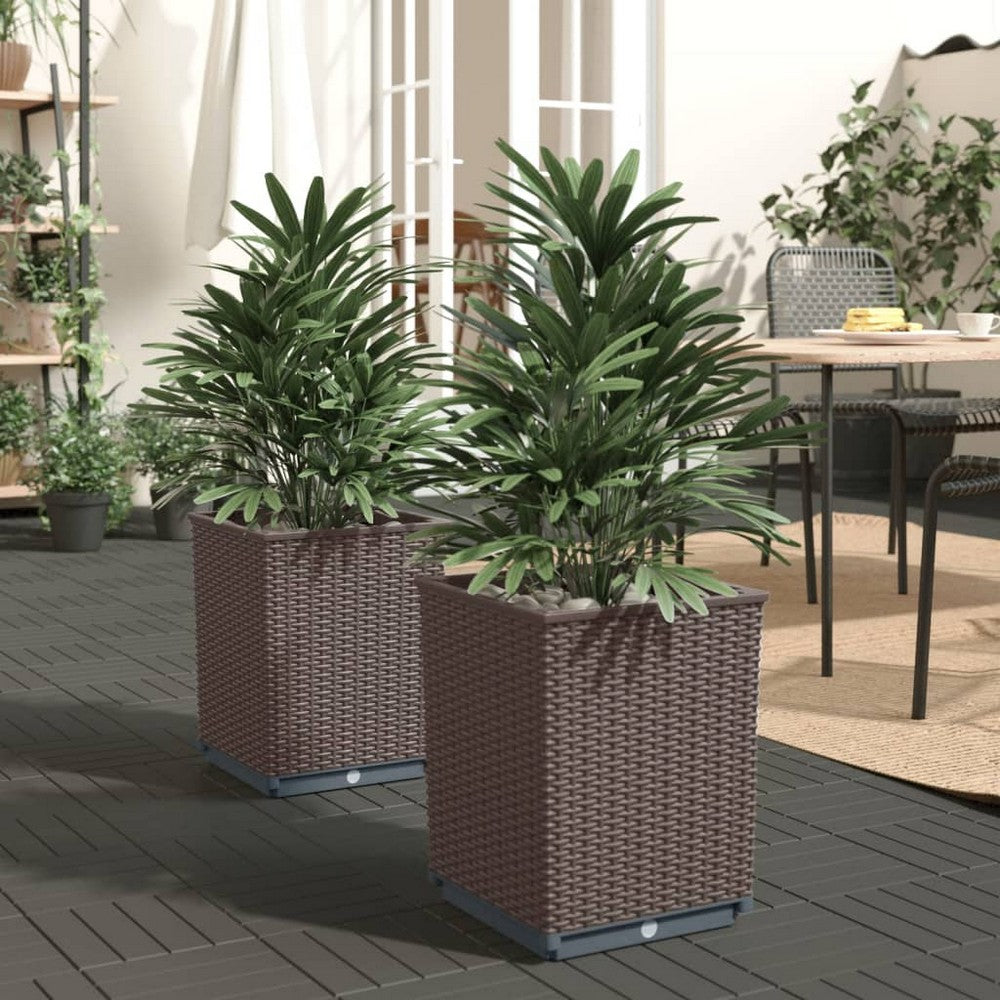 vidaXL Planters 2 pcs Brown 11.8"x11.8"x14.6" Polypropylene