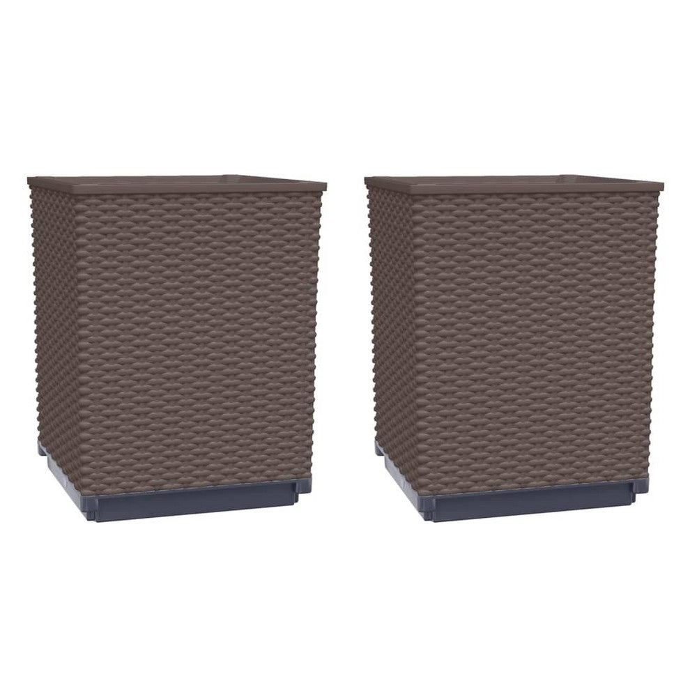 vidaXL Planters 2 pcs Brown 11.8"x11.8"x14.6" Polypropylene