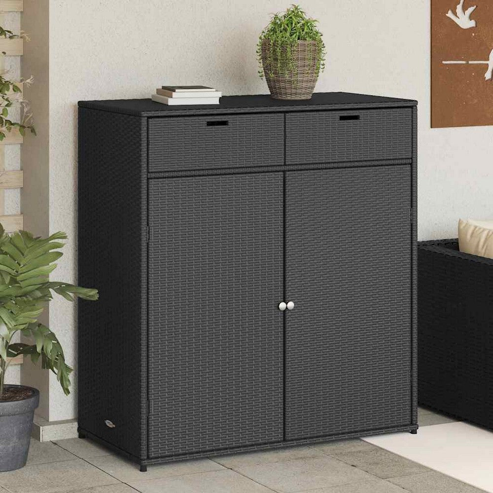 Joey Outdoor Storage Cabinet with Steel Frame | Black Poly Rattan 45"