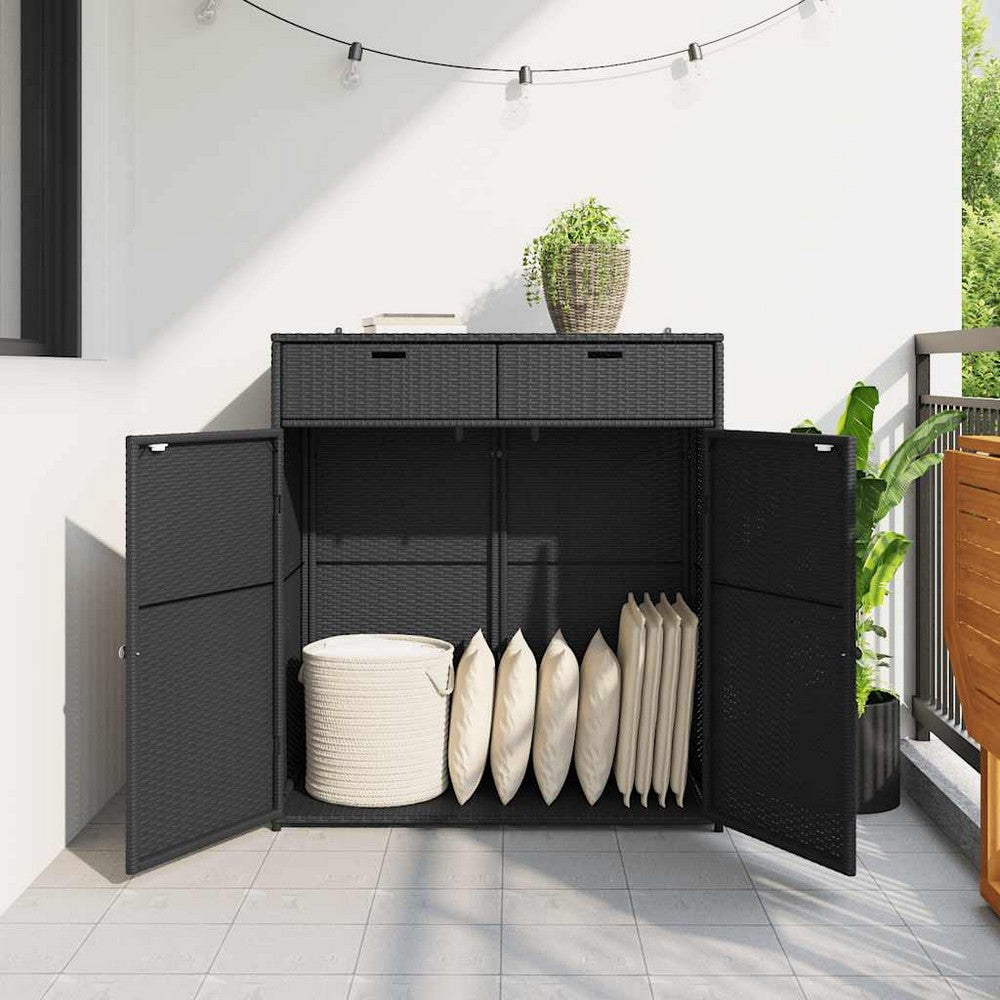 Joey Outdoor Storage Cabinet with Steel Frame | Black Poly Rattan 45"