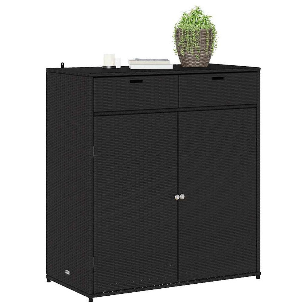 Joey Outdoor Storage Cabinet with Steel Frame | Black Poly Rattan 45"