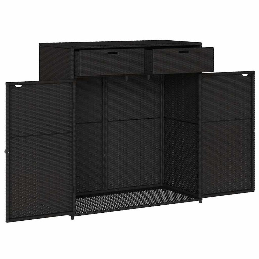 Joey Outdoor Storage Cabinet with Steel Frame | Black Poly Rattan 45"