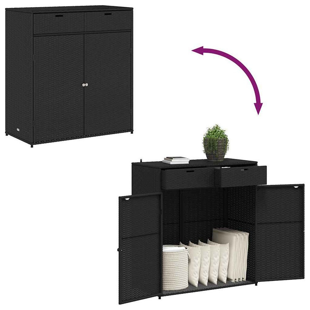 Joey Outdoor Storage Cabinet with Steel Frame | Black Poly Rattan 45"